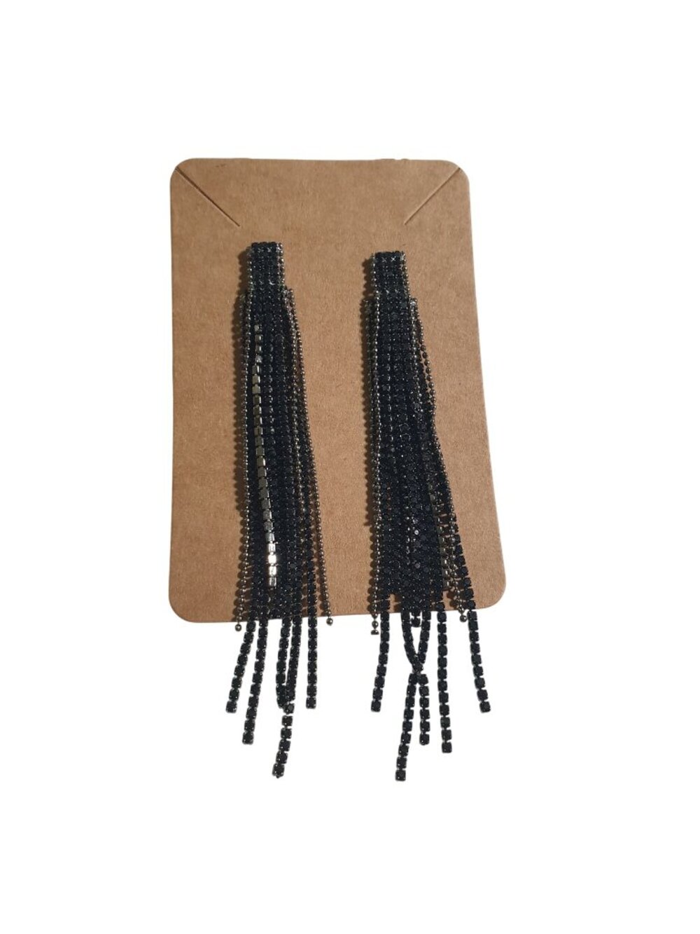 Black Rhinestone Chain Fringe Long Dangle Earrings Jewelry 4" Mom Gift Formal